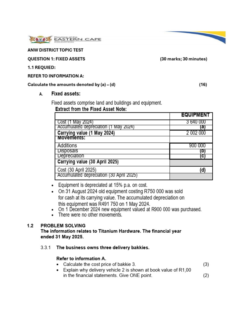 Topic Test on Fixed Assets | PDF | Fixed Asset | Depreciation