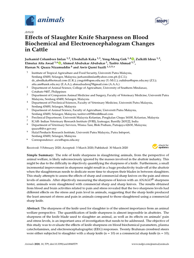 Effects of Slaughter Knife Sharpness | PDF | Knife