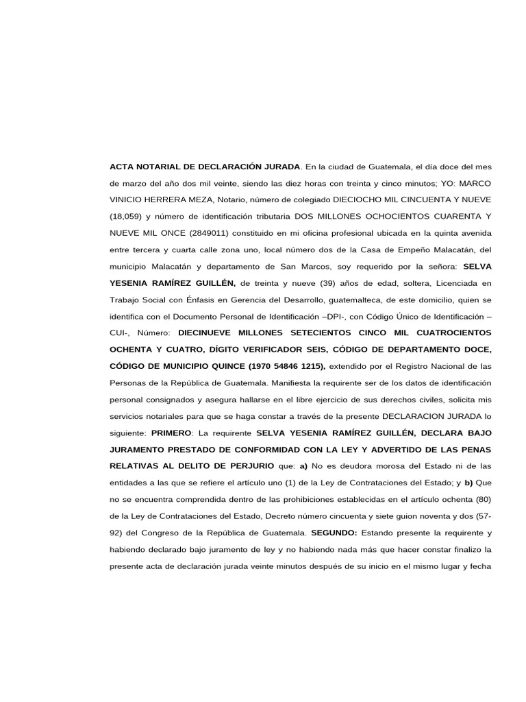 Acta Notarial de No Moroso Del Estado | PDF | Guatemala