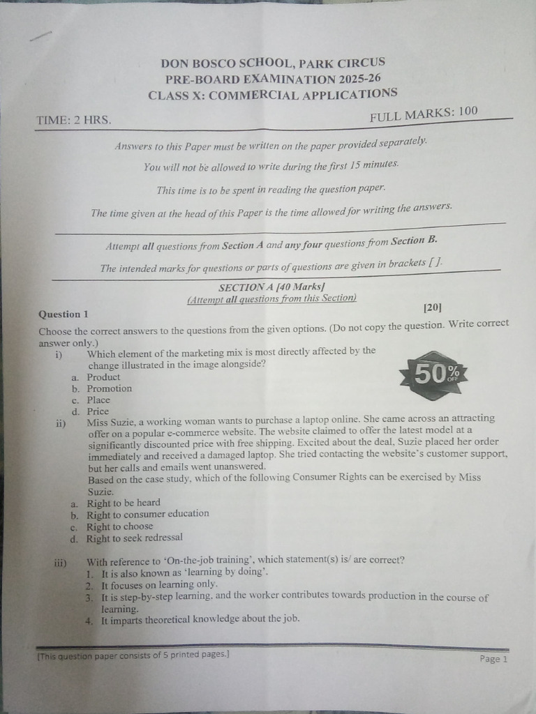 Commercial Applications Class 10 Preboards DBPC | PDF