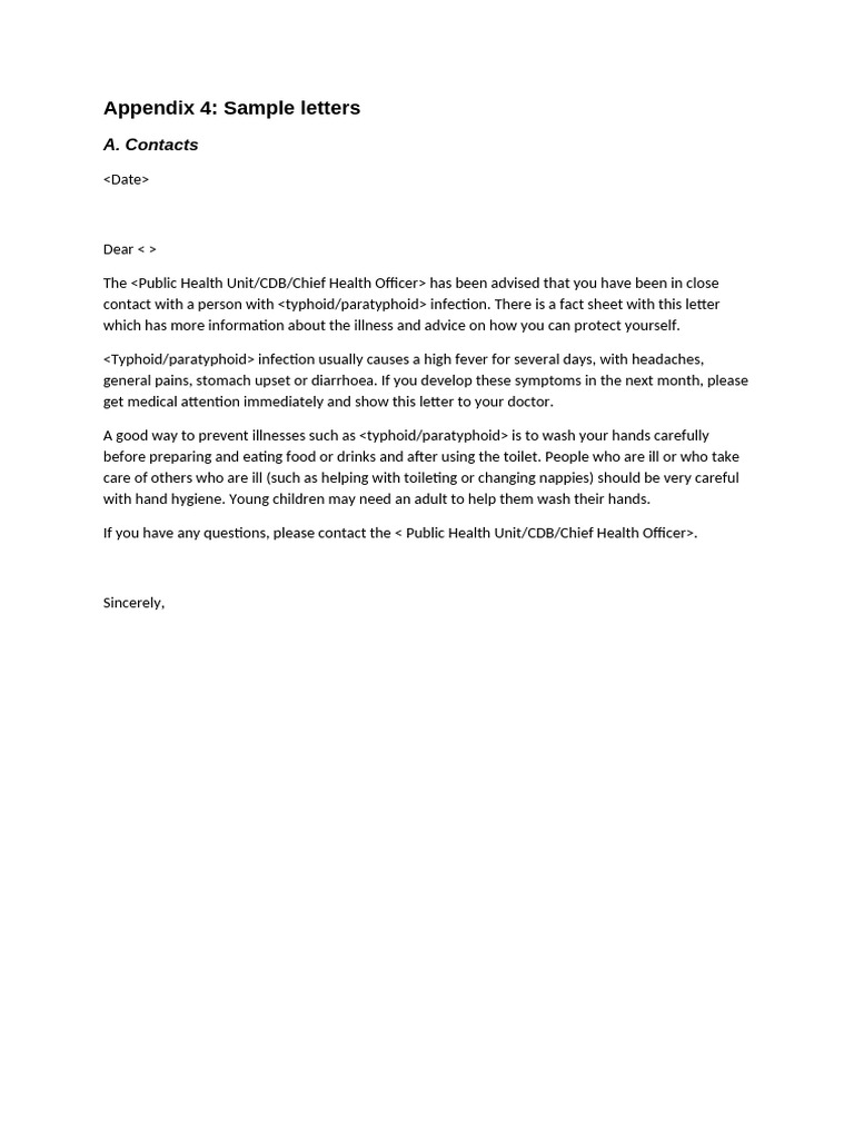 Typhoid Sample Letters | PDF | Infection | Public Health