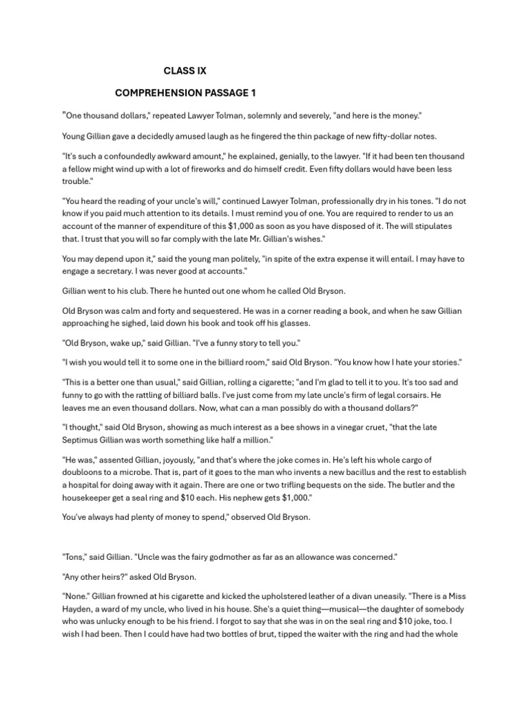 Class 9 Comprehension | PDF