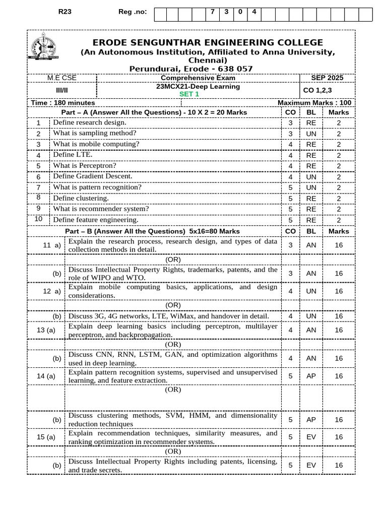 Comprehensive Exam Question Paper | PDF | Deep Learning | Applied ...