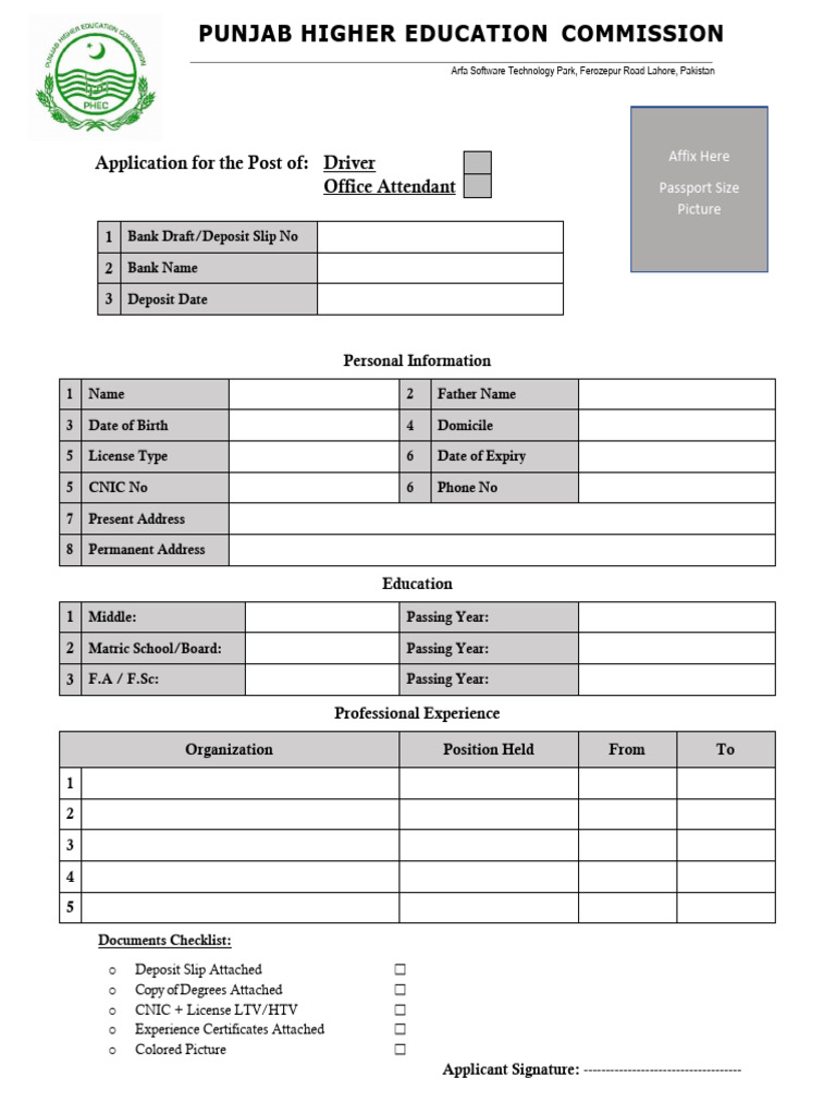 Driver Office Attendant Application Form | PDF