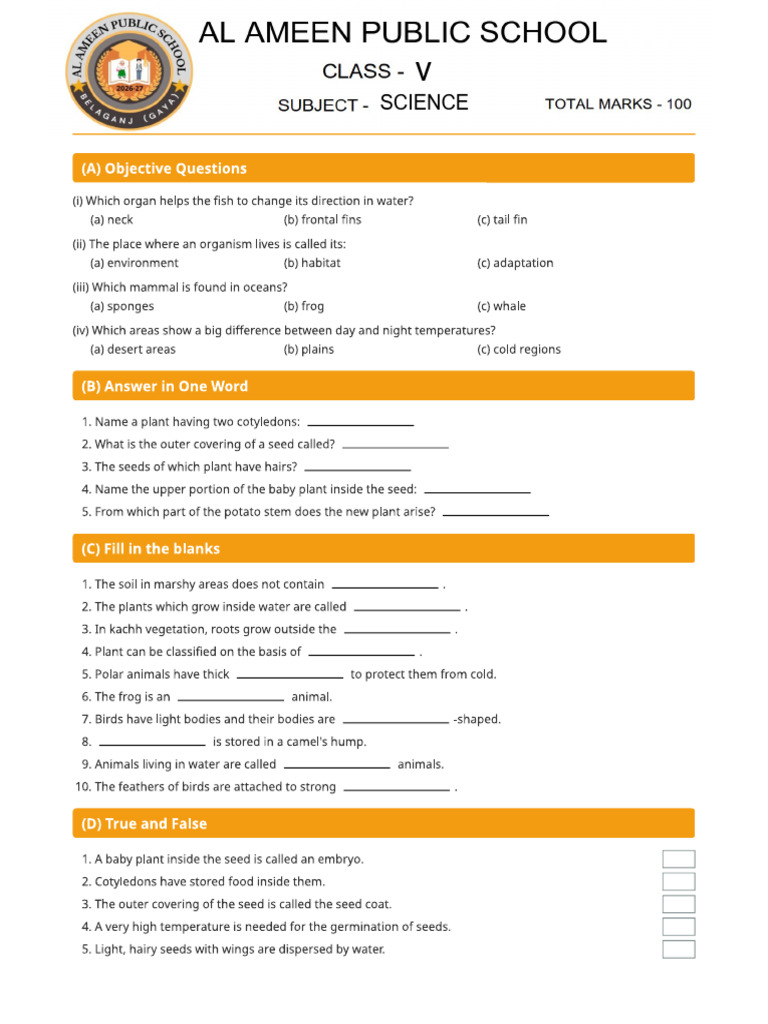 Class v Science | PDF