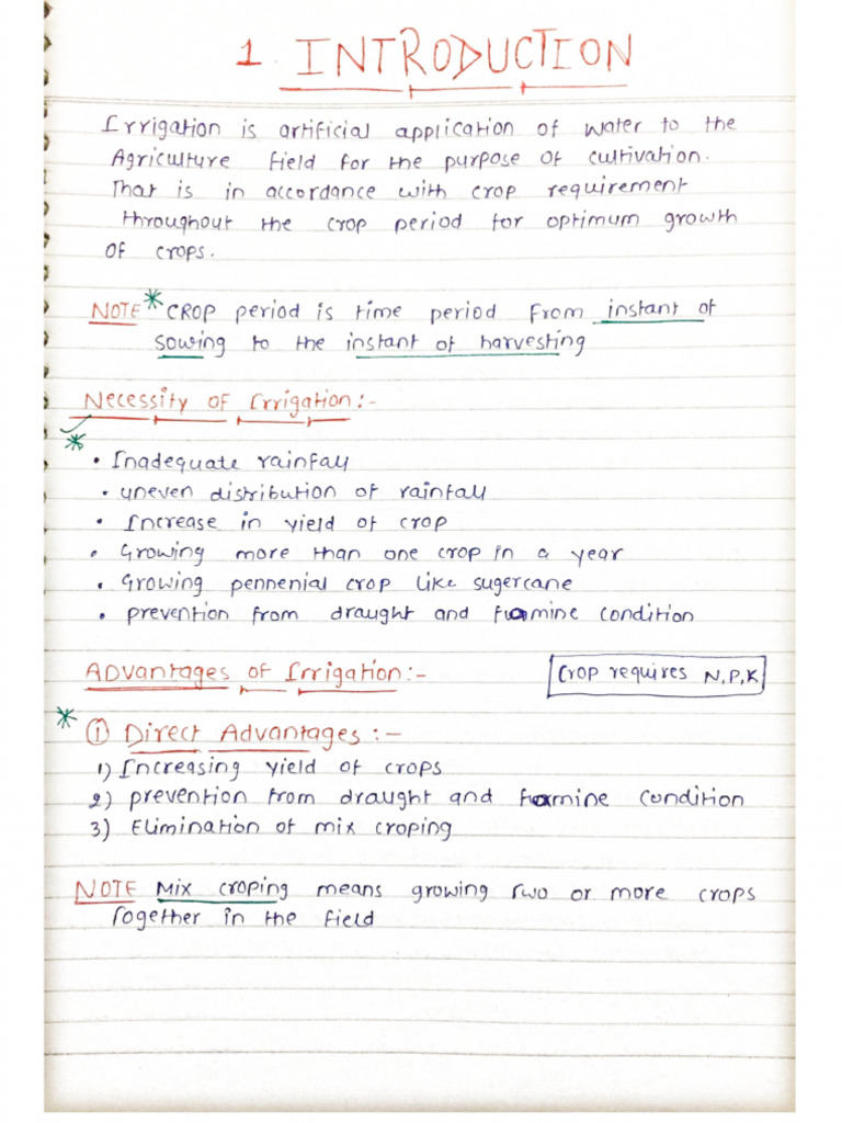 Irrigation Handwritten Notes | PDF