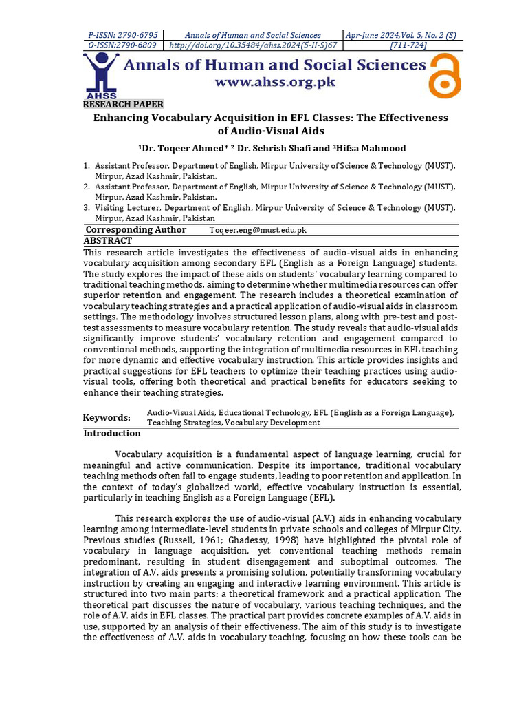 Enhancing Vocabulary Acquisition in EFL Classes the Effectiveness of ...
