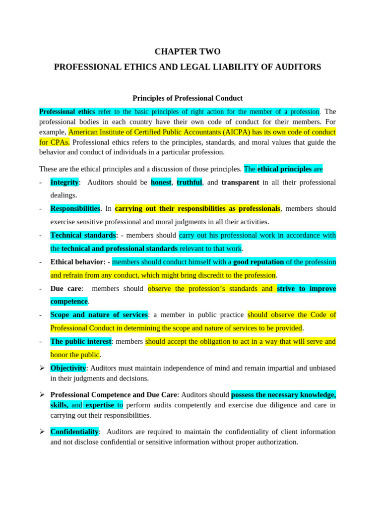 Audit I Cha 2 Professional Ethics & Legal Responsibilities of Auditors ...
