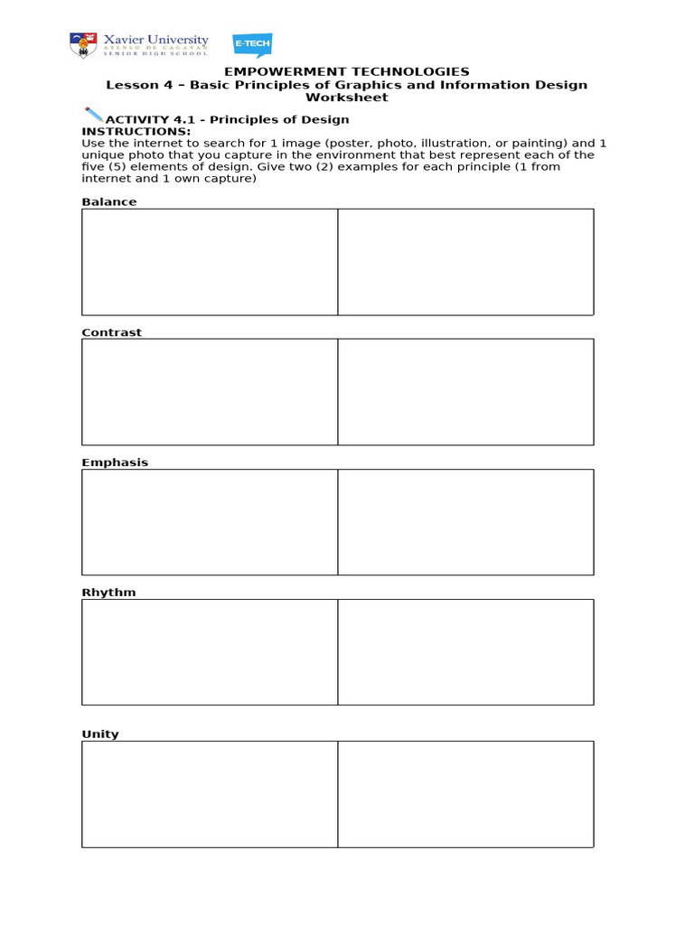 Lesson 4 - Worksheet - Principles of Design | PDF