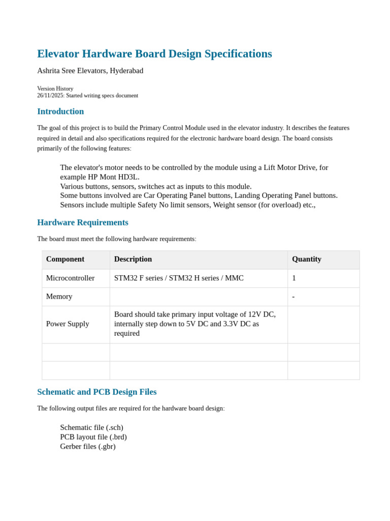 Elevator Hardware Board Design Specification | PDF | Elevator | Sensor