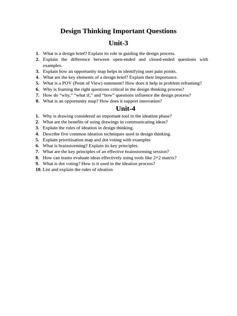 Design Thinking Important Questions | PDF
