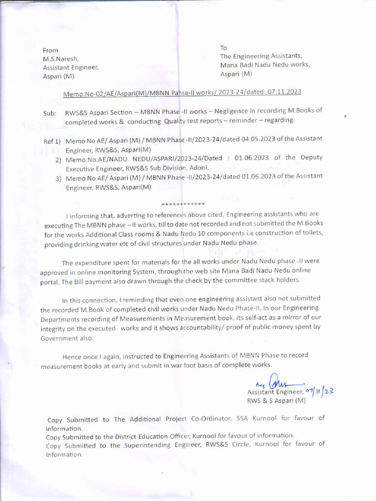 MBNN Memos to EAs for M.book Regarding of Works | PDF