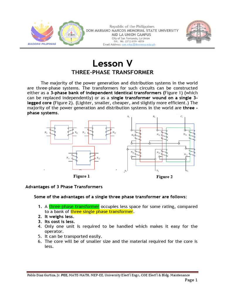 Lesson v - Three-phase Transformer | PDF | Transformer | Manufactured Goods