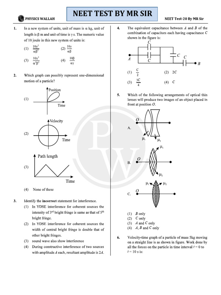 Physics Test Paper 20 - Physics by Manish Raj Sir | PDF | Physical ...