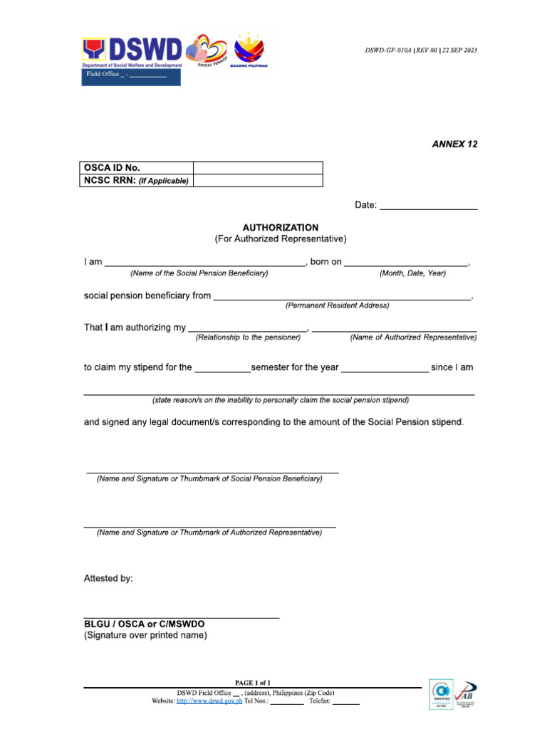 Annex 12 Authorization Letter | PDF