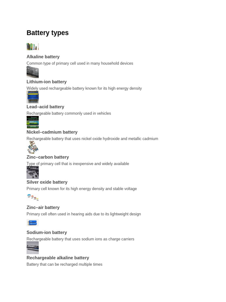 Battery Types | PDF | Lithium Ion Battery | Rechargeable Battery