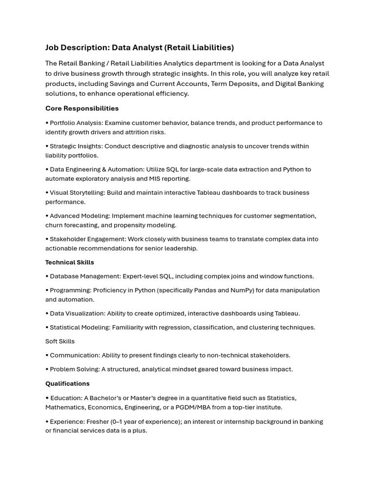 JD Data Analyst | PDF
