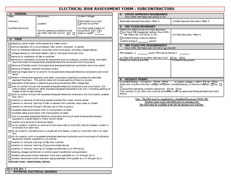 Electrical Risk Assessment Form | PDF | Electrical Equipment ...