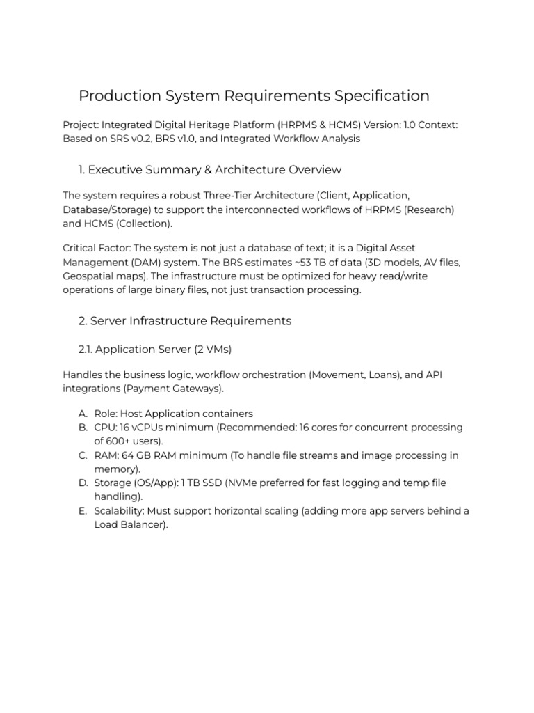 Production System Requirements Specification v1 (1) | PDF | Backup ...