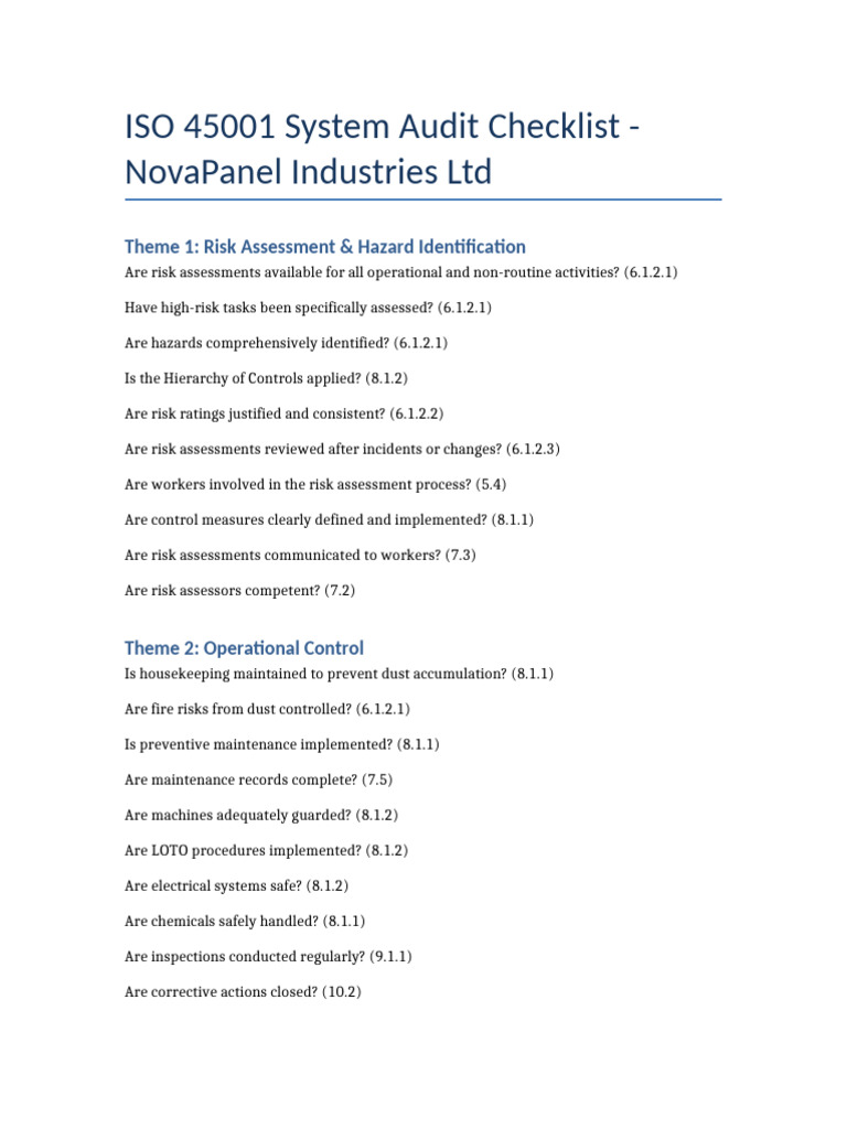ISO 45001 Audit Checklist Assignment | PDF