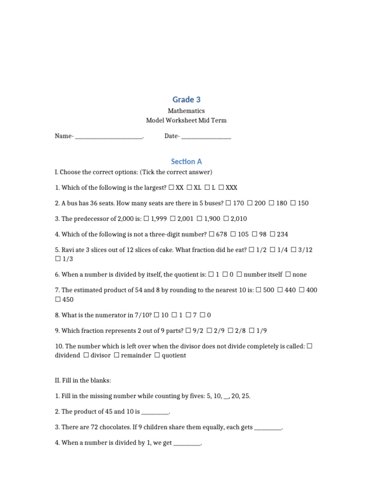 Grade_3_Math_Model_Worksheet_Midterm_Writable (2) | PDF ...