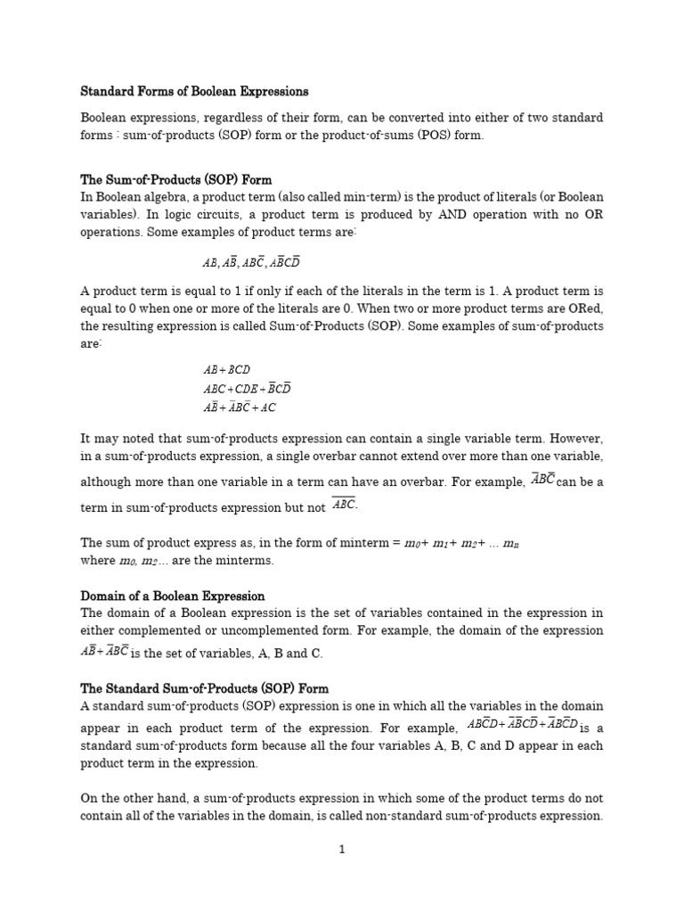 Standard Forms of Boolean Expressions | PDF | Mathematics ...