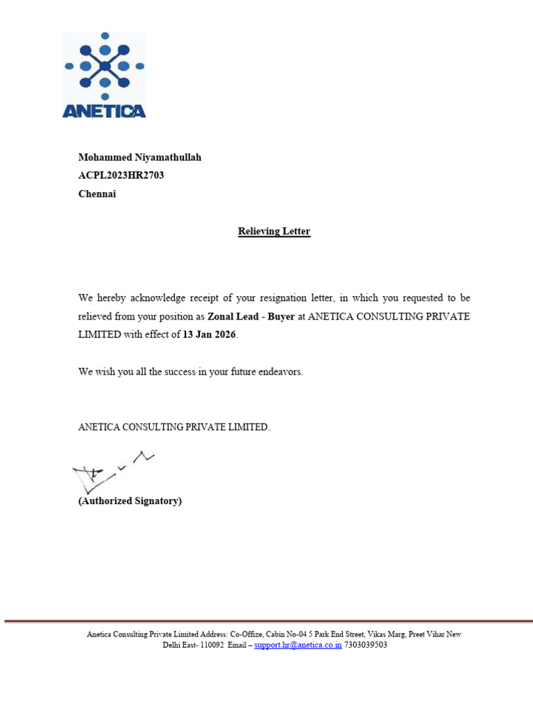 Relieving Letter | PDF