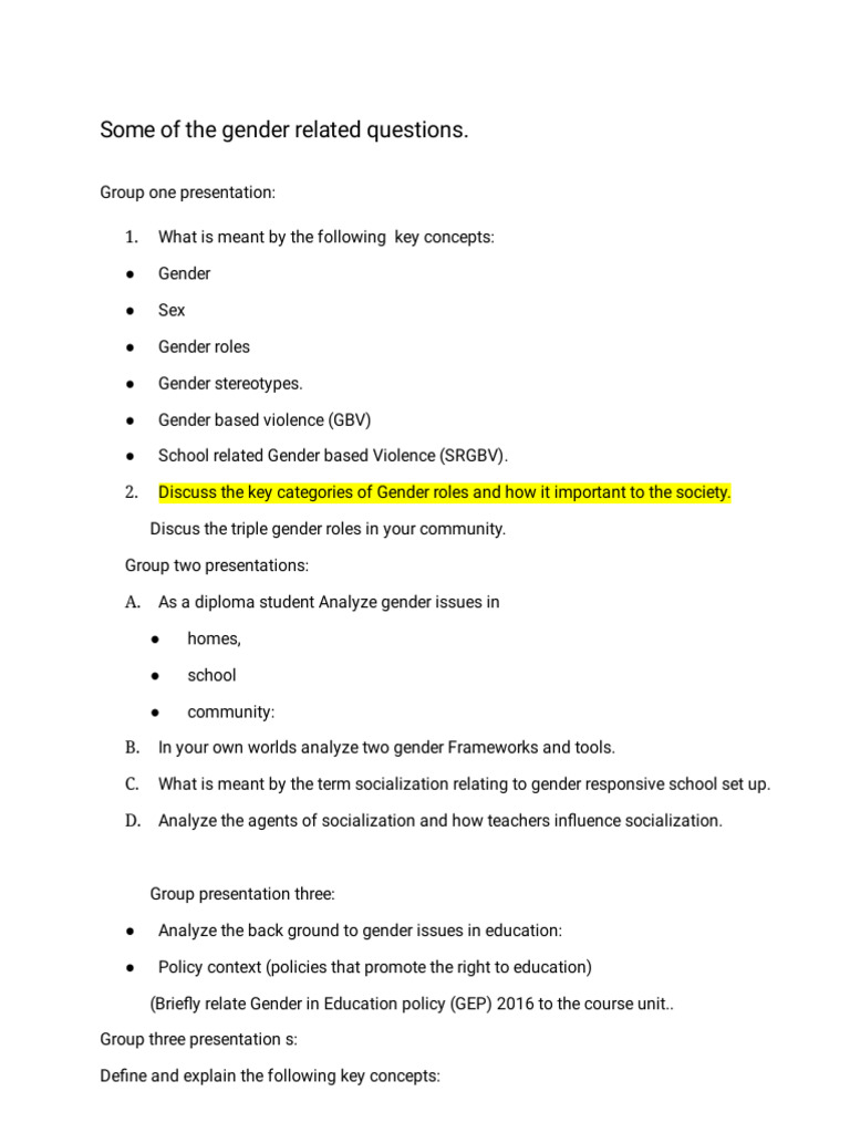 Some of the gender related questions | PDF
