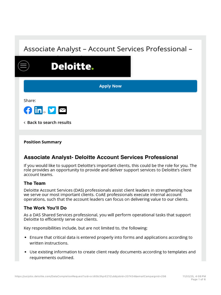 Associate Analyst – Account Services Professional – (DAS)- Hyderabad ...