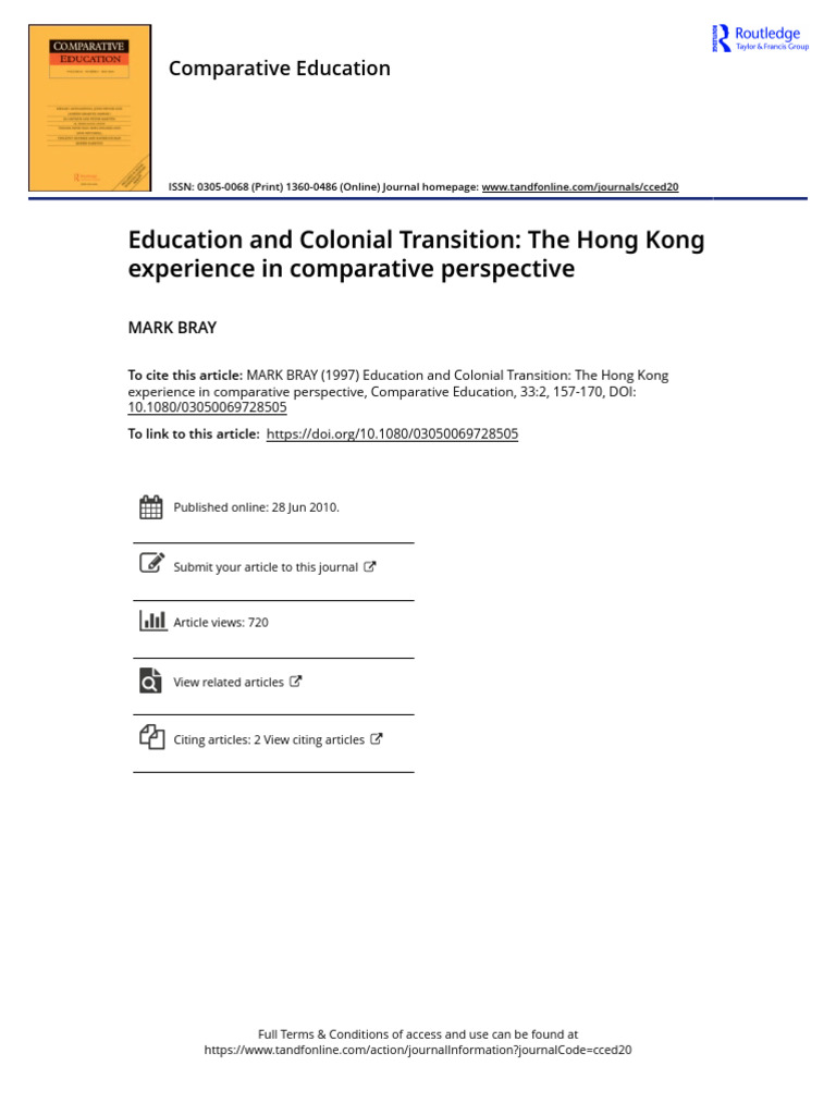Education and Colonial Transition the Hong Kong Experience in ...