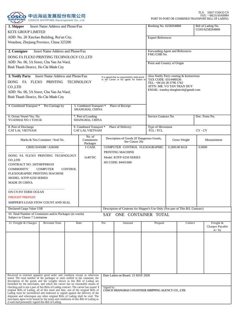 BL COSCO | PDF | Cargo | Bill Of Lading