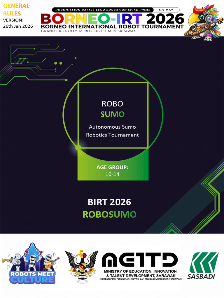 BIRT 2026 RoboSumo General Rules | PDF | Robot | Robotics