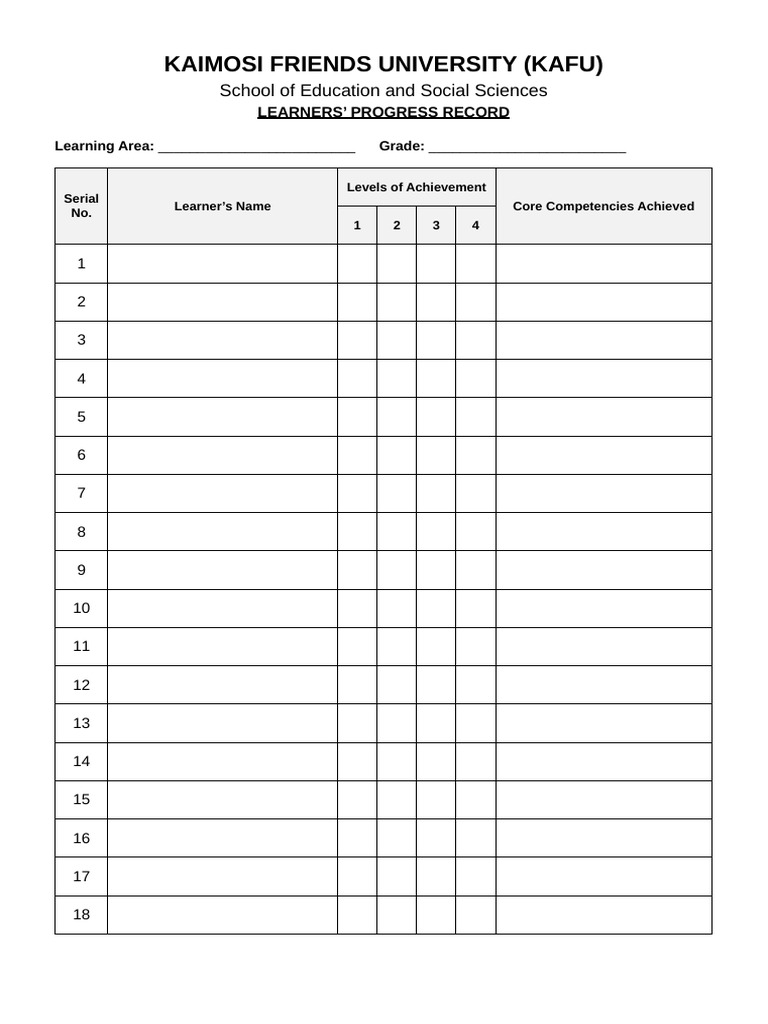 KAFU Learners Progress Record Final | PDF