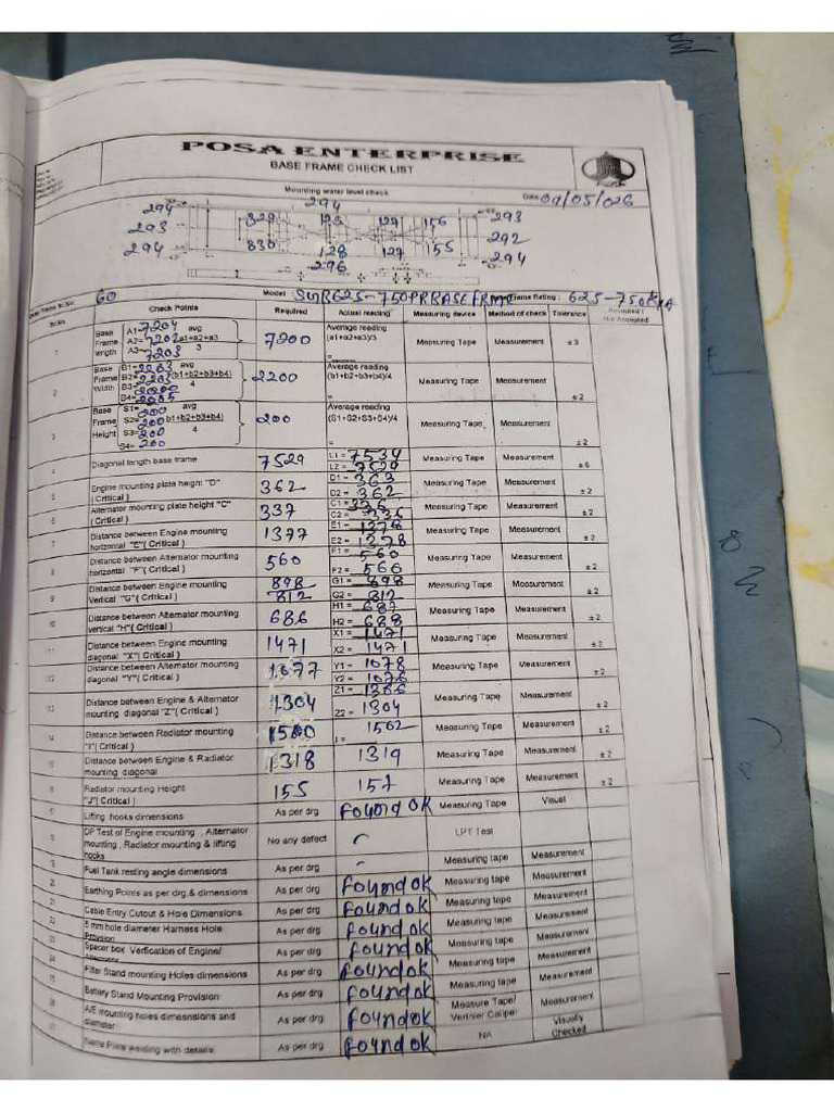 625_750 KVA Base Frame Inspection Report Sr.no.60 | PDF
