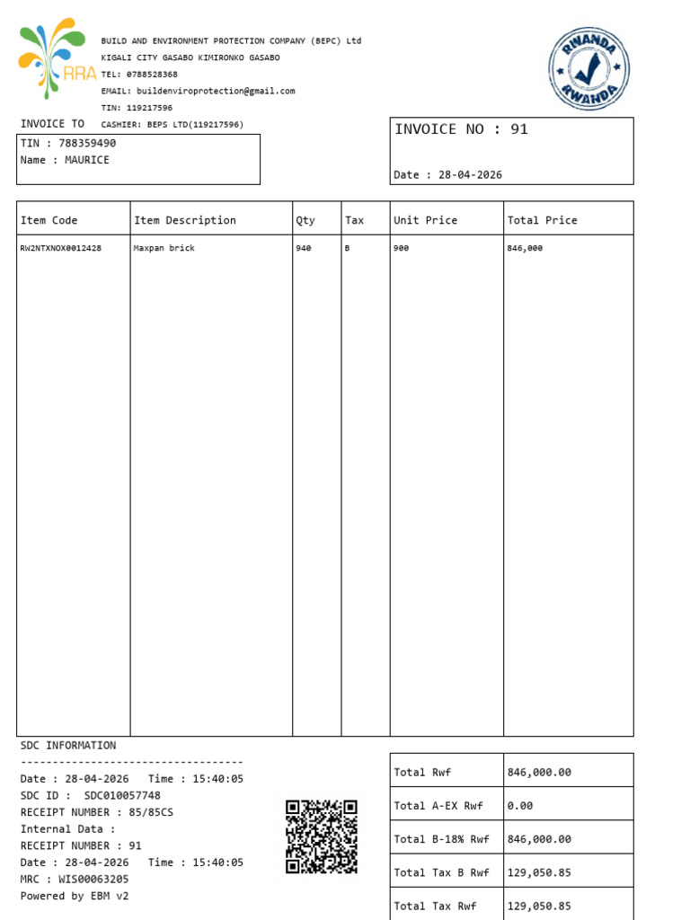 Invoice Maurice | PDF