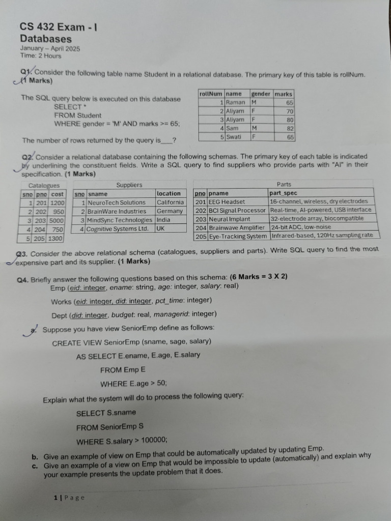 CS432 Databases MidSem 2025 | PDF
