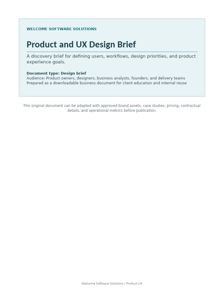 08 Welcome Software Solutions Product UX Brief | PDF | Computing ...