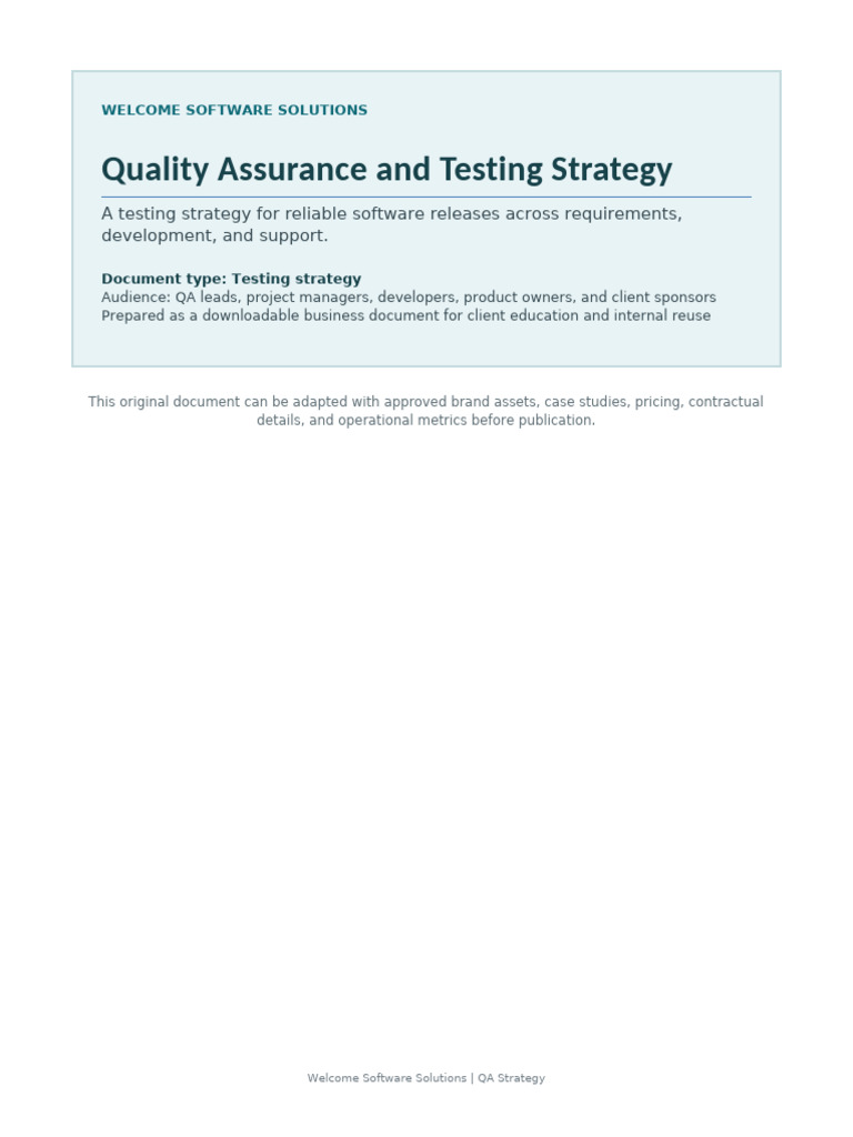 09 Welcome Software Solutions QA Testing Strategy | PDF | Software ...