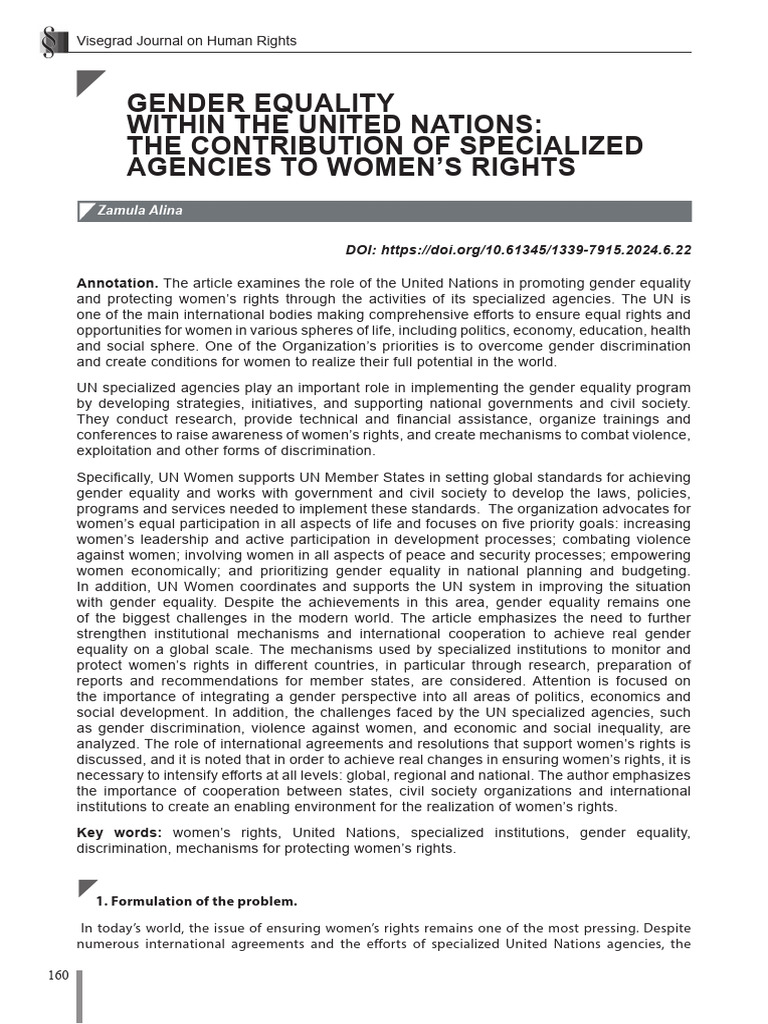 Gender Equality Within the United Nations the Cont | PDF | Gender ...