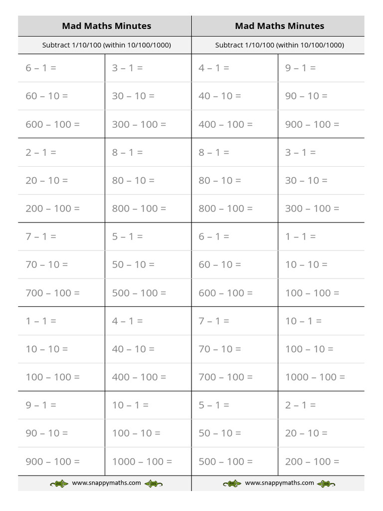 Subtraction 1 | PDF
