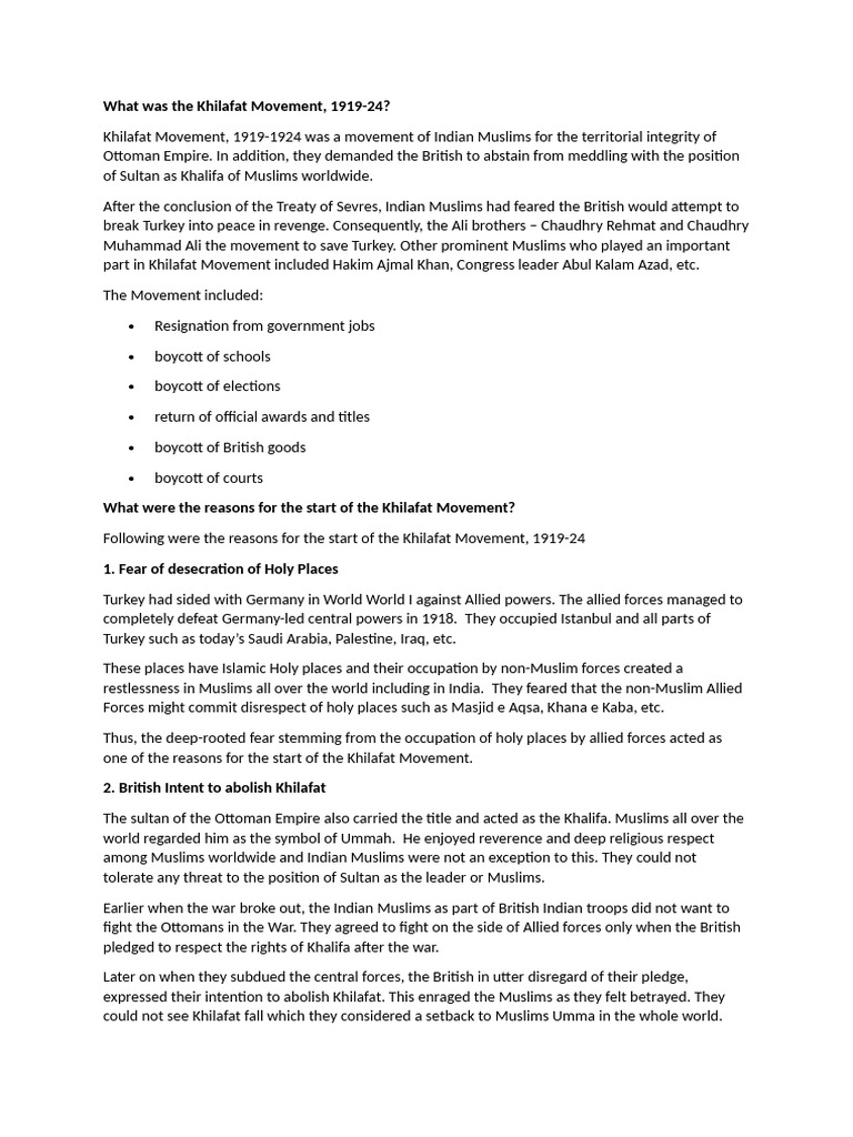 Khilafat Movement Reading | PDF | Caliphate | Mahatma Gandhi