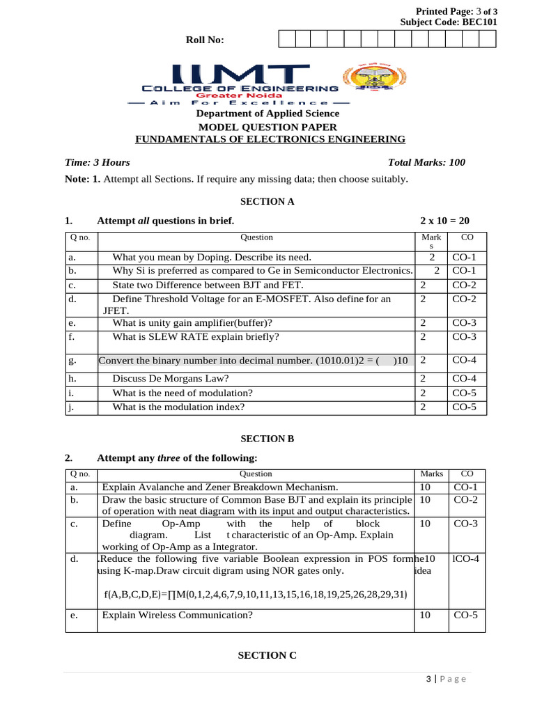 FOEE Model Question Paper | PDF | Field Effect Transistor | Bipolar ...