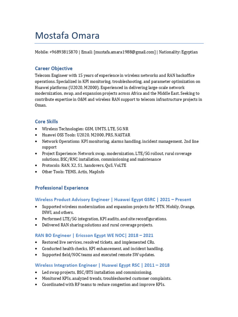 Mostafa Omara Wireless CV | PDF