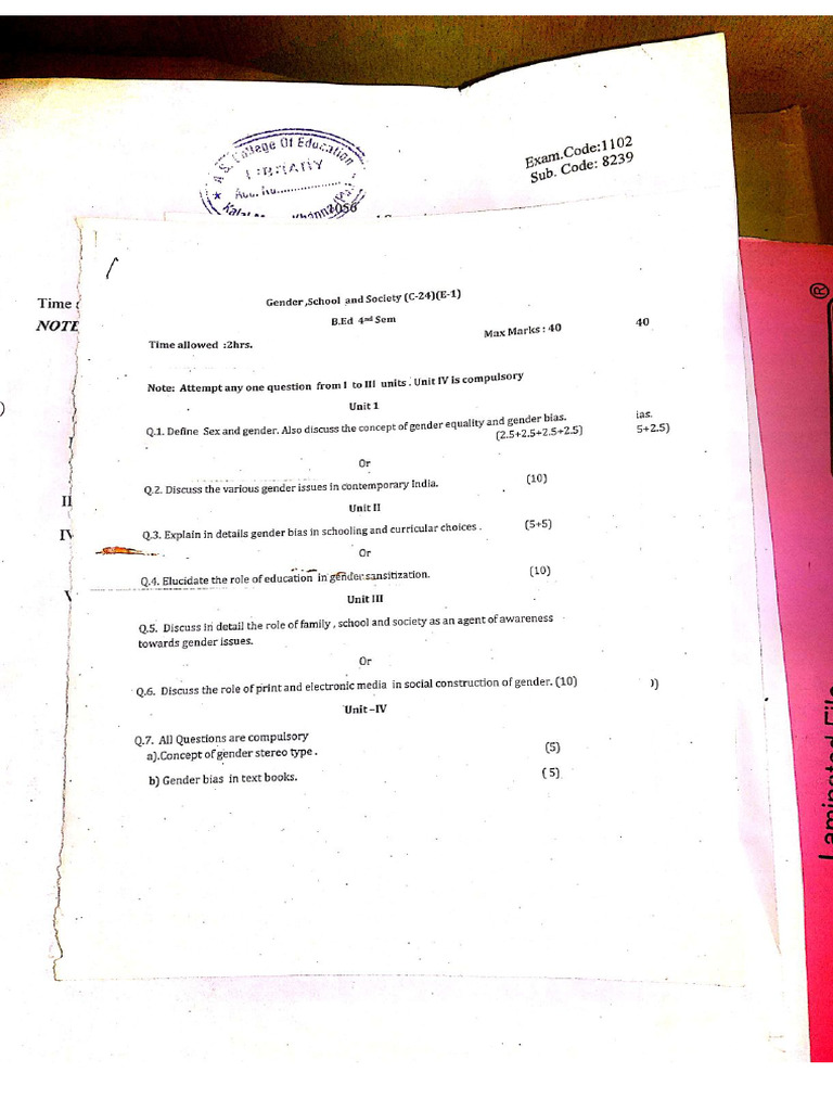 Previous Year Question Paper 4th Sem | PDF