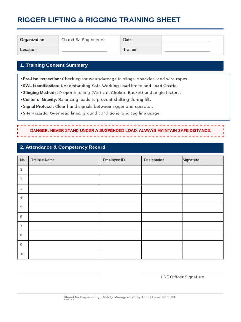 Lifting Training Sheet Rigger | PDF