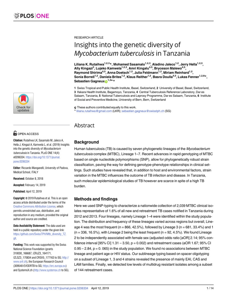 Insight Into Genetic Diversity of MTB | PDF | Tuberculosis | Infection