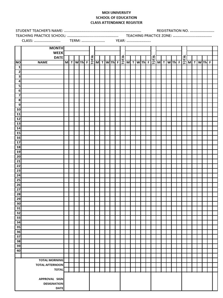 Class Attendance Register | PDF