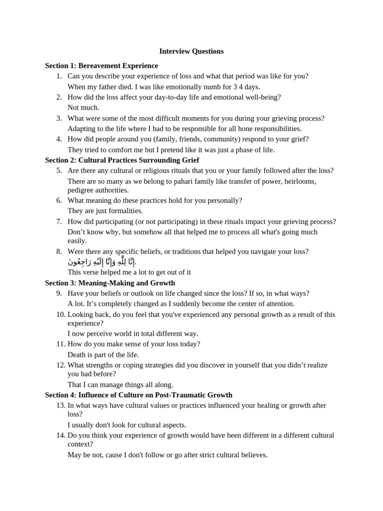 Interview Answers | PDF | Grief | Social Psychology