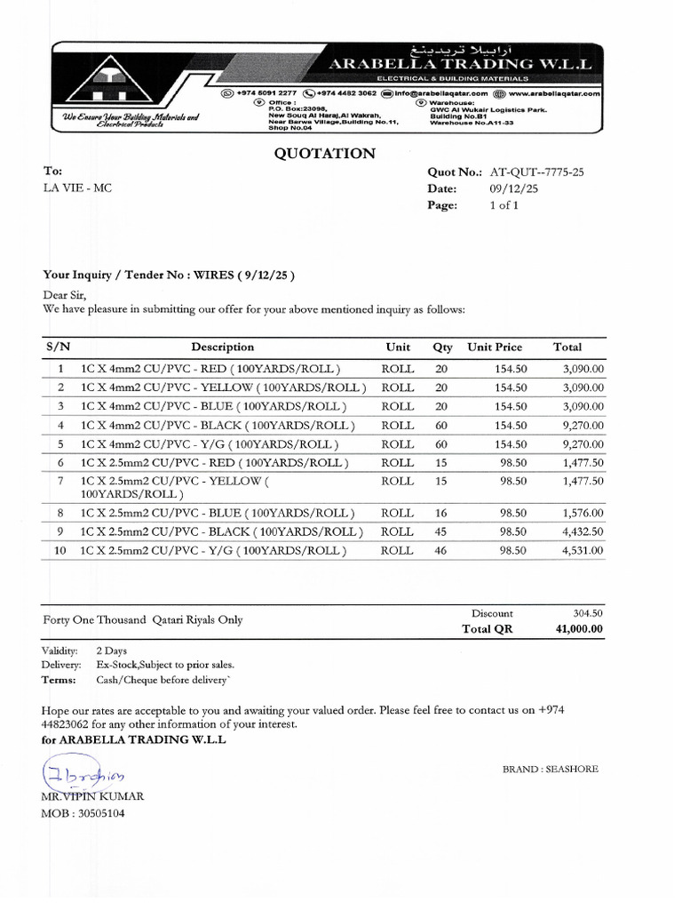 Cable Quotation | PDF
