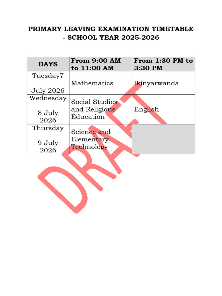 Draft 2025 2026 P6 NE Timetable Final | PDF